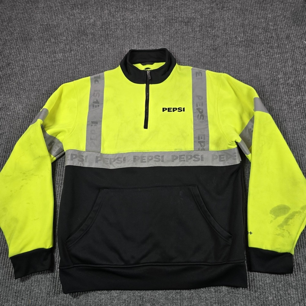 Pepsi‎ Jacket Mens Large Yellow Black Zero Zone Hi Vis 1/4 Zip Fleece Workwear